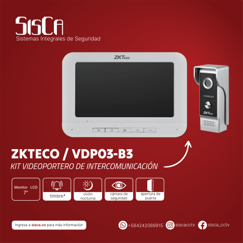 Kit Videoportero de Intercomunicación VDPO3-B3 ZKTeco con cámara