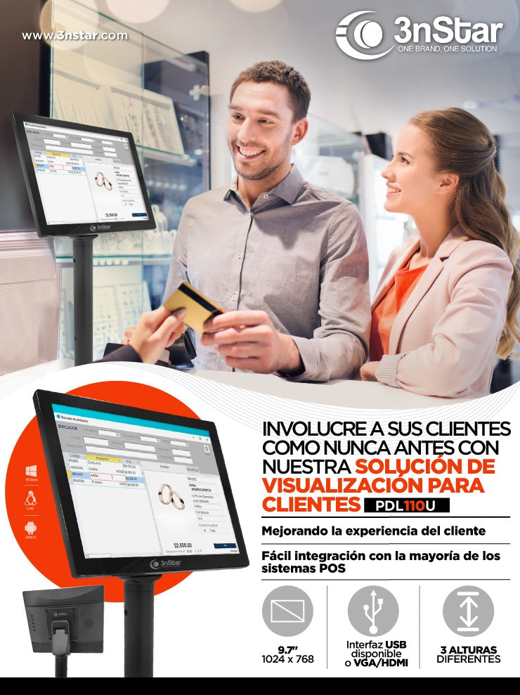 3NS-POS-PDL110U Pantalla de Cliente LCD 9.7"