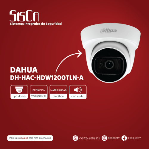 CAMARA DOMO DAHUA DH-HAC-HDW1200TLN-A-0280B-S4 CON AUDIO