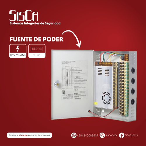 Fuente de Poder Centralizada 18CH 12V 20Amp para CCTV