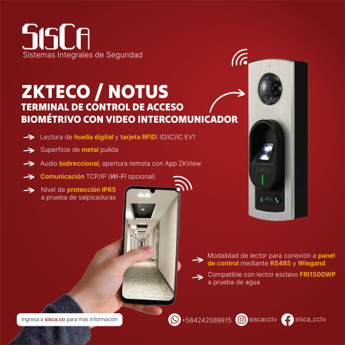 Control de Acceso Notus ZKTeco con Videoportero