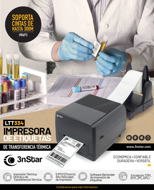 3NS-POS-LTT334 Impresora de Etiquetas de Tranferencia Termica de 4"