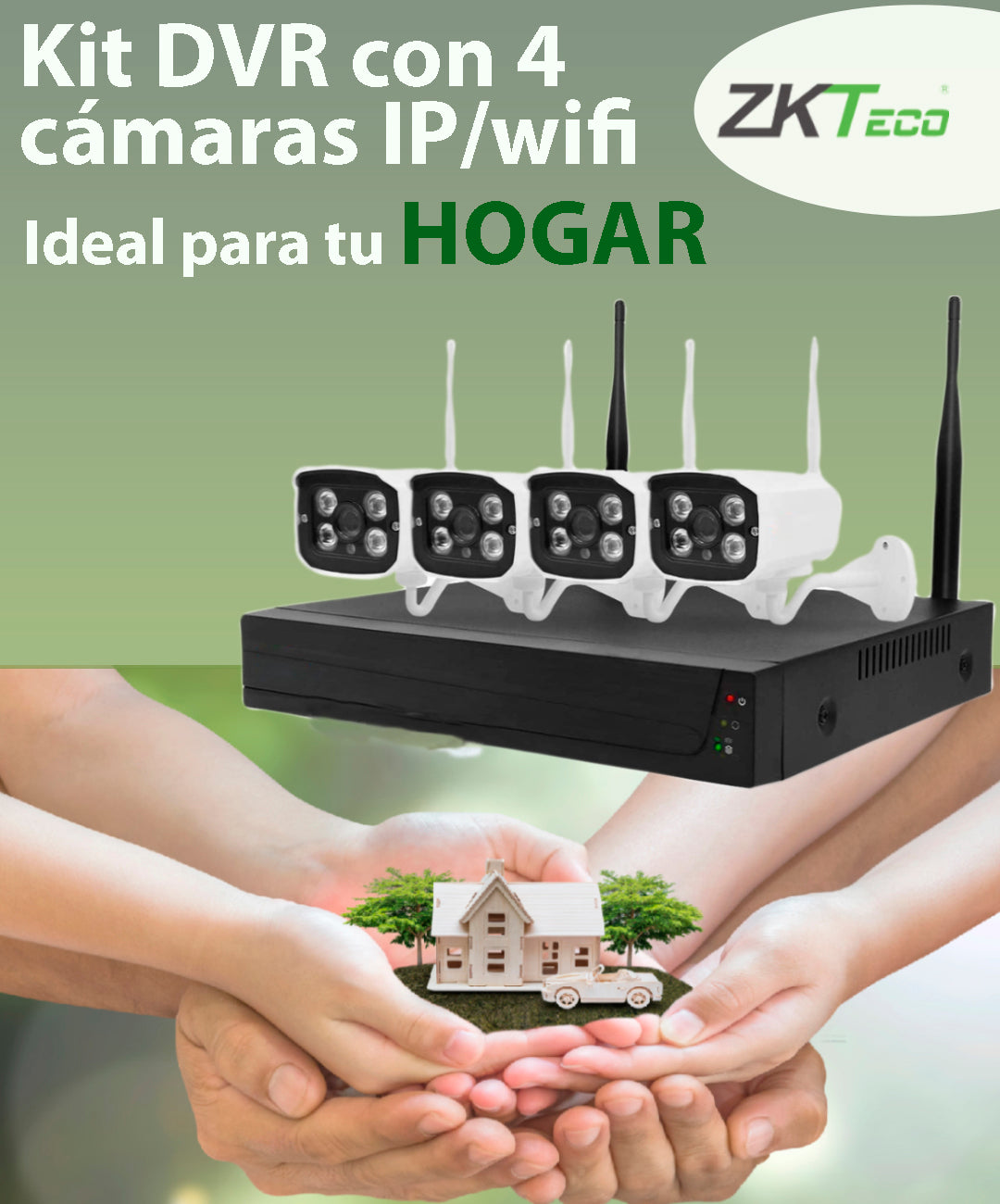 NG-V400 Kit de 4 Cámaras con NVR Wi-Fi, CCTV inalambrico ZKTeco
