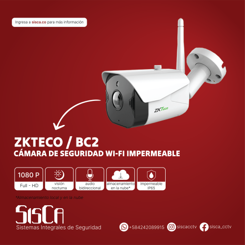 Cámara de Seguridad BC2 ZKTEco con Wi-Fi e impermeable
