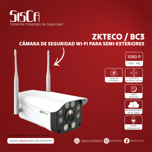 Cámara de Seguridad BC3 ZKTEco con Wi-Fi